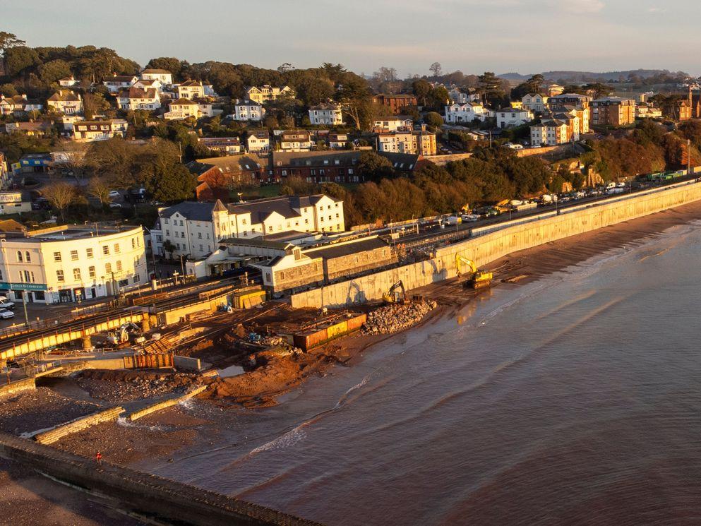 Breaking waves in Dawlish – new sea wall playing key role in protecting town and railway