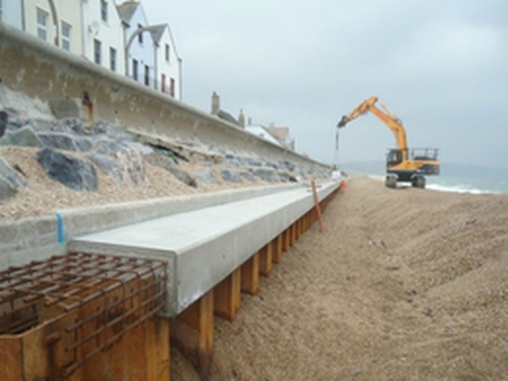 The sea wall, protecting a row of properties on the seafront at Torcross.