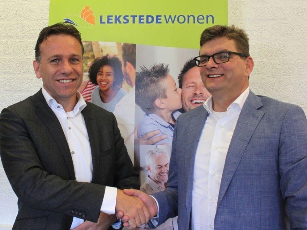 Ed de Groot (rechts; directeur-bestuurder LEKSTEDEwonen) en Martijn van der Knaap (directeur Utrecht en Noordoost bij BAM Wonen).