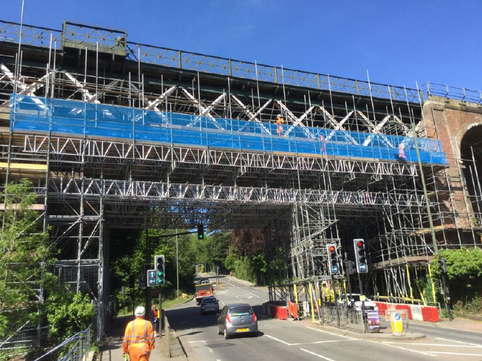 Work on viaduct well underway high above streets of Oxted, Surrey