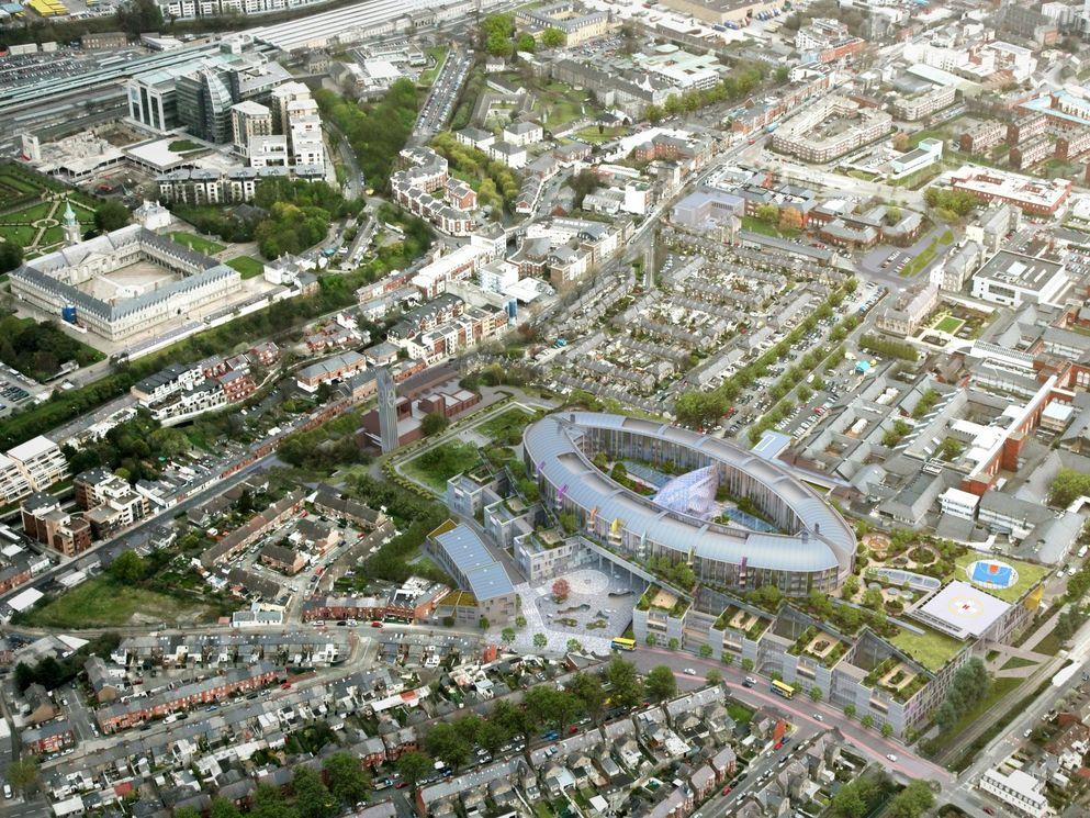 Aerial view of the new children's hospital (artist's impression).