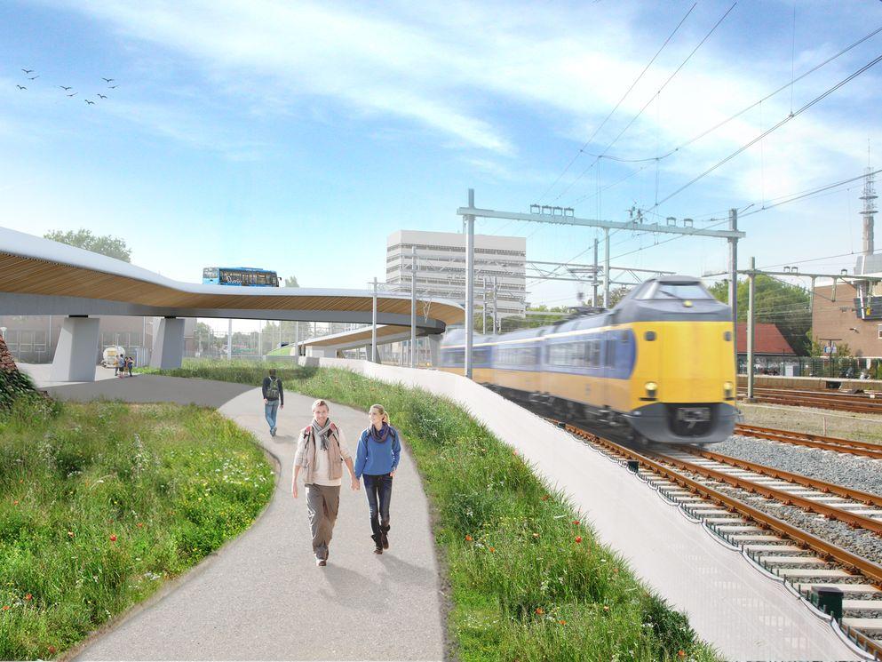Artists impression busbrug over station Zwolle