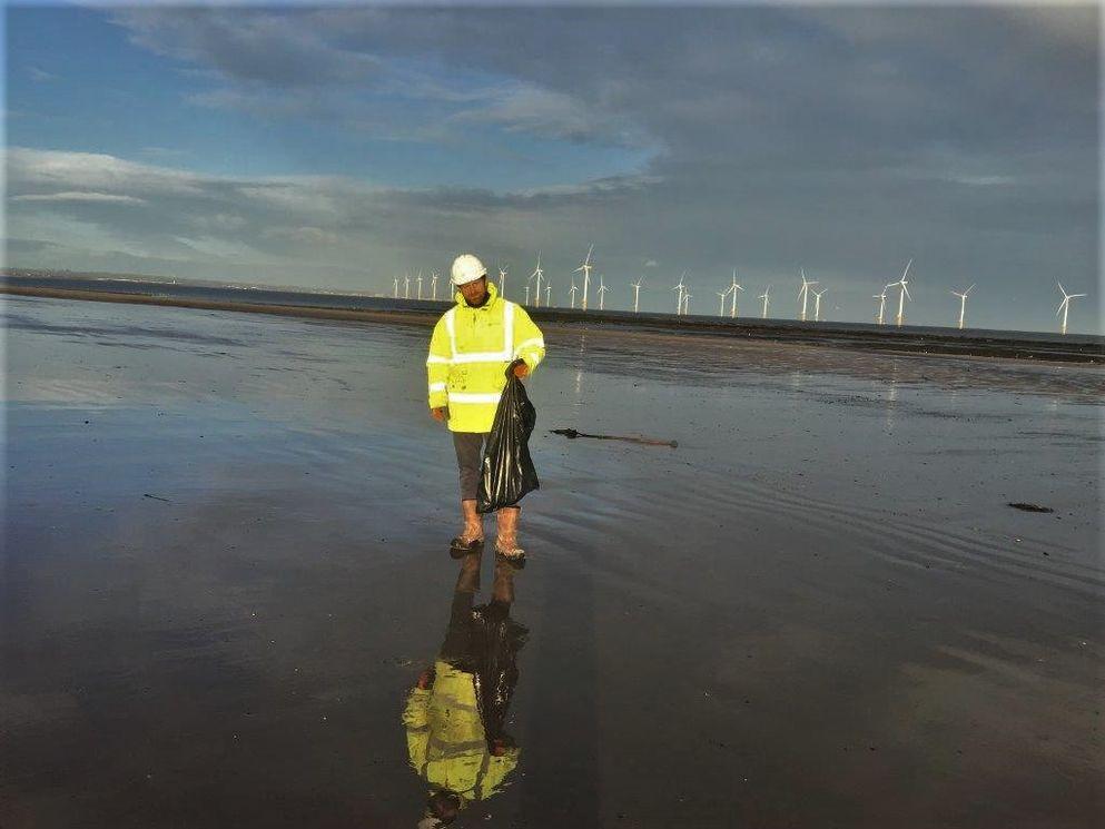 Construction team conducts beach clean at seafront in Redcar