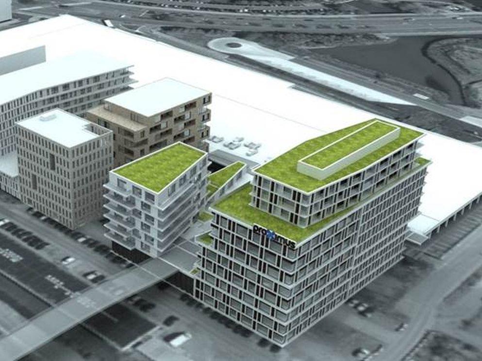 Artists impression multipurpose project in the station area of Bruges