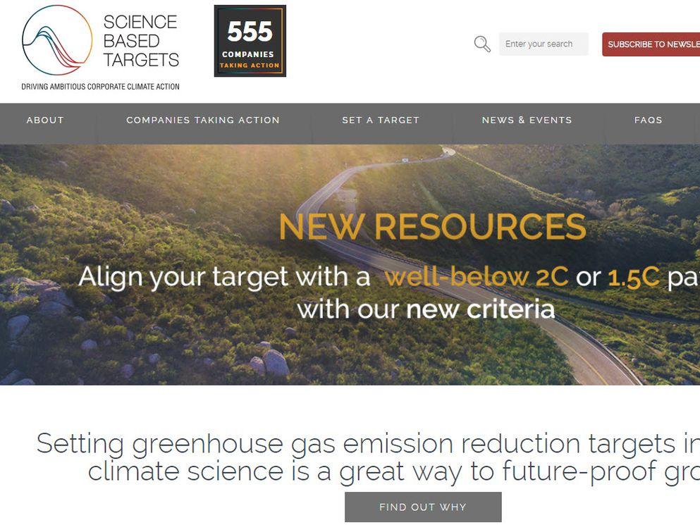 Screenshot website sciencebasedtargets.org