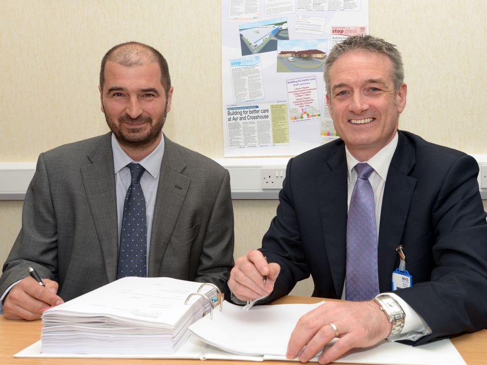 John Burns (right), Chief Executive NHS Ayrshire & Arran, and Doug Keillor, Regional Director of BAM Construction.