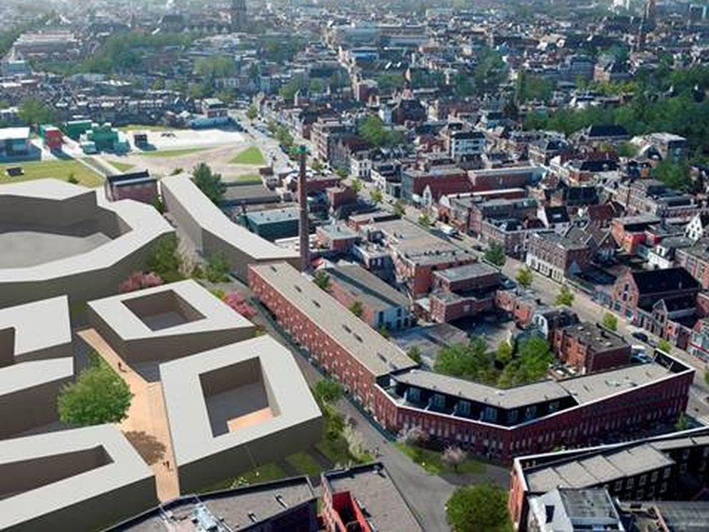 Start bouw Ebbingekwartier in Groningen; wethouder R. van der Schaaf verricht officiële handeling