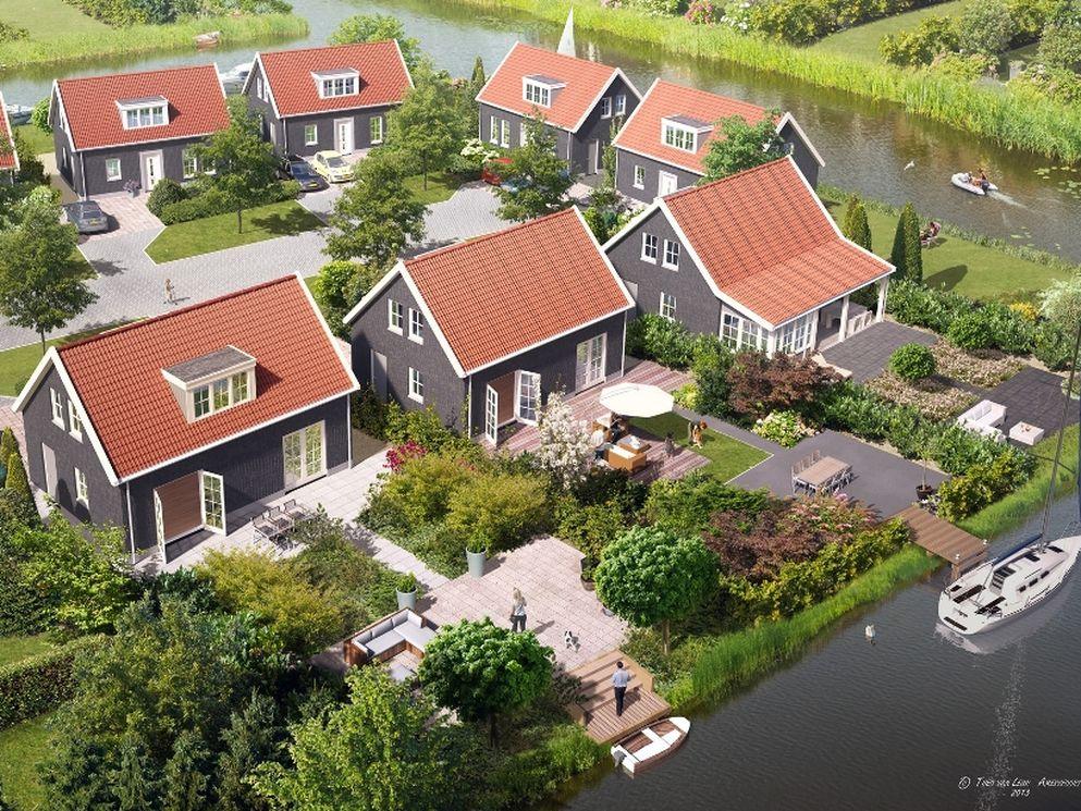 Startsein bouw In de Luwte II in Drachten; wethouder Van der Leck aanwezig bij officiële handeling