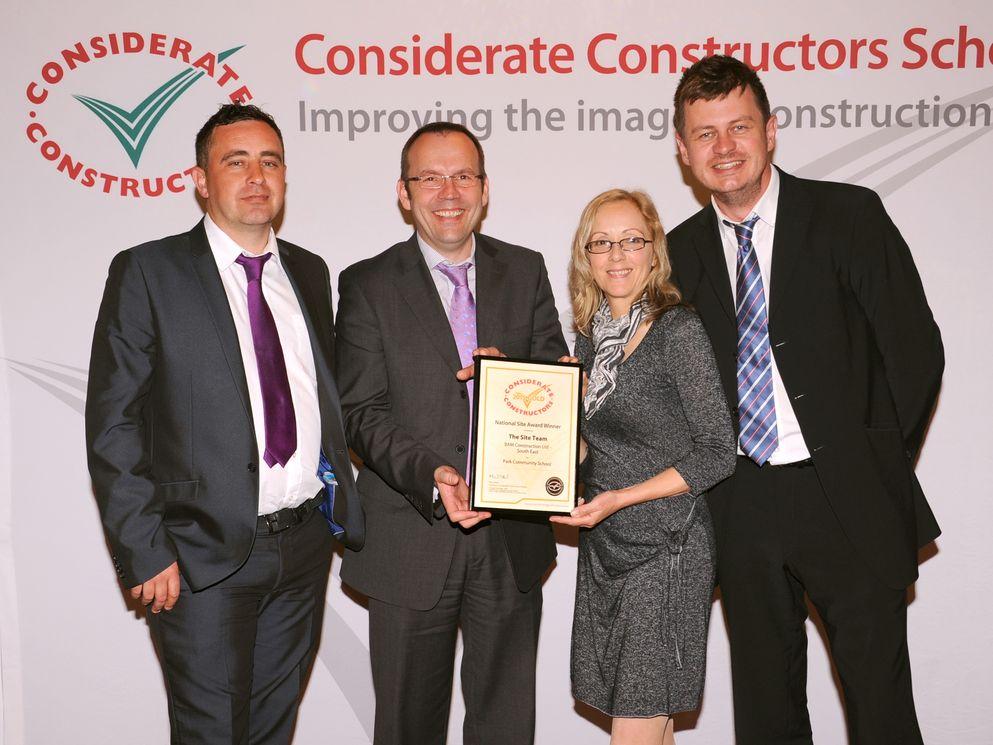 (From left:) Jamie Hodge - site manager, Rick Barot - project manager, Angela Meseg – site administrator, Matt Crookes- senior site manager.