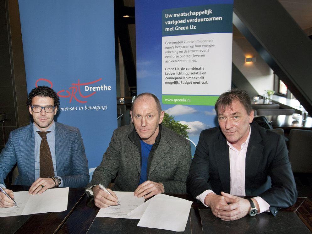 Jeroen Troost (commercieel directeur BAM Utiliteisbouw), Hans de Lang (directeur SportDrenthe), Peter Smit (directeur Actorion Communicatie)