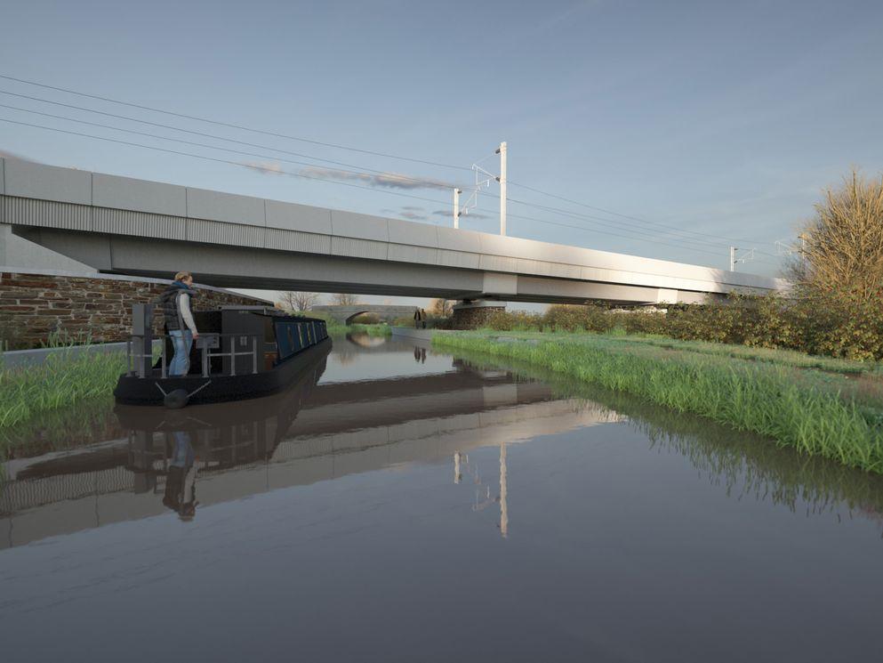 Artist impression - Canal boat approaching the Oxford Canal Viaduct