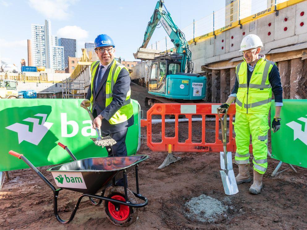 Minister Jeremy Quin breaks ground on new First Street Hub in Manchester.