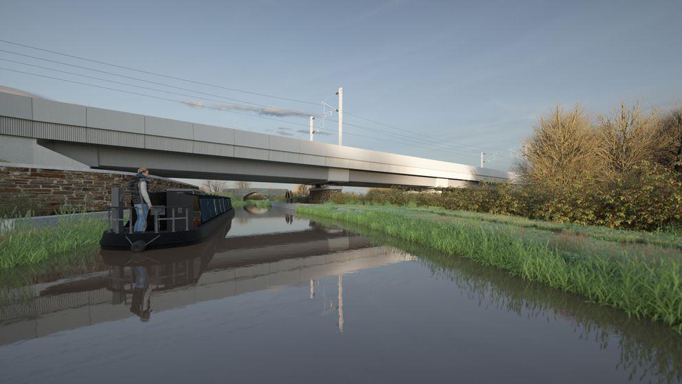Artist impression - Canal boat approaching the Oxford Canal Viaduct