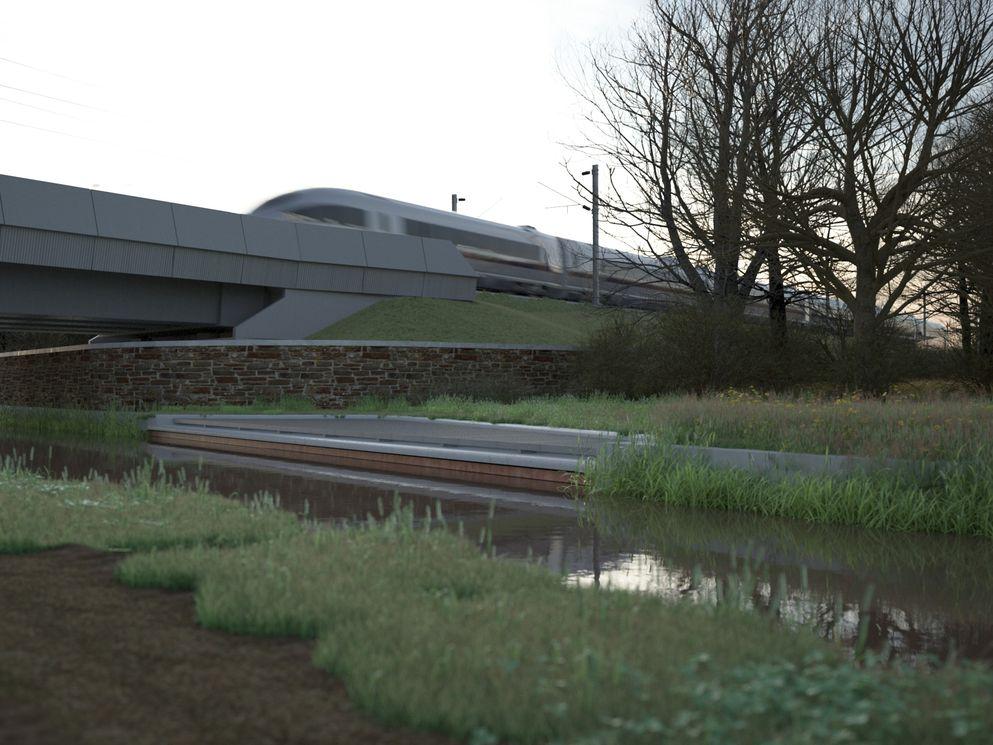 Artist impression - a train crossing the Oxford Canal Viaduct