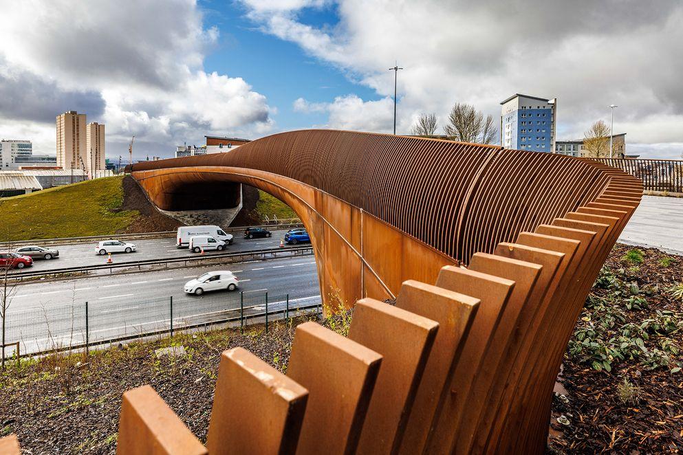 Weathered and glorious: Glasgow’s stunning new active transport bridge opens to the public