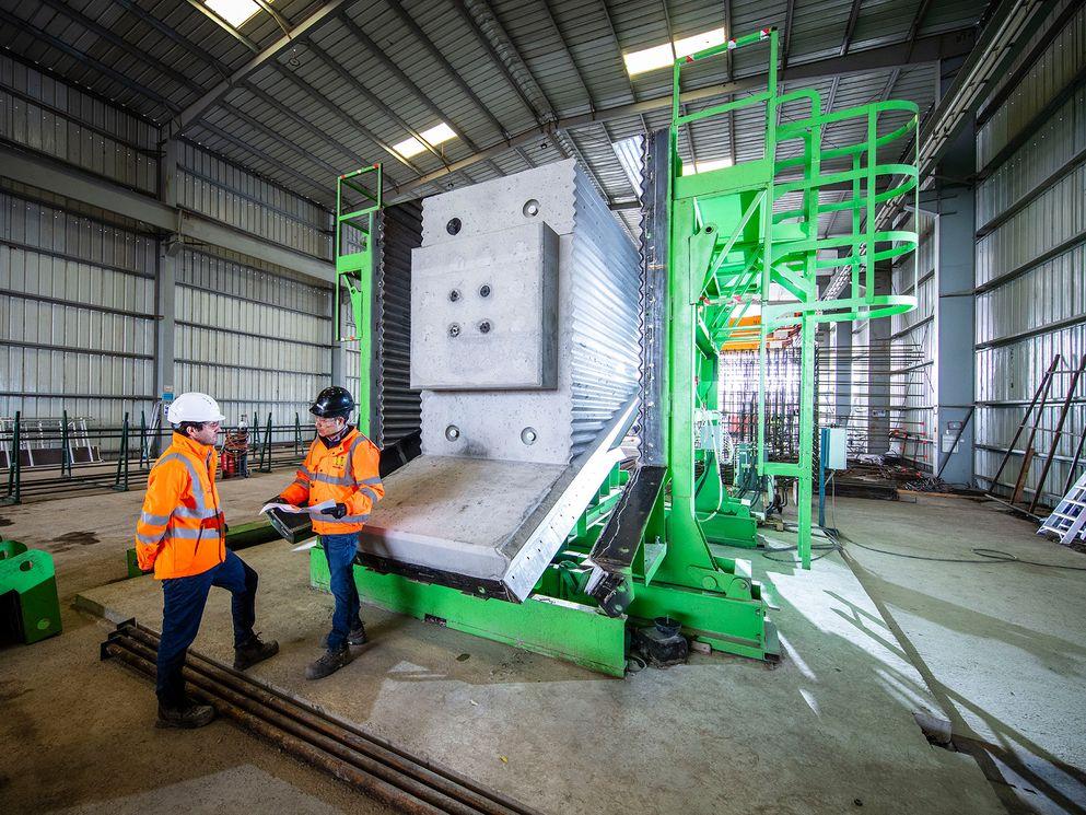 First piers for the Thame Valley Viaduct in the Pacadar UK factory with engineers from Pacadar and FC Civils Solutions